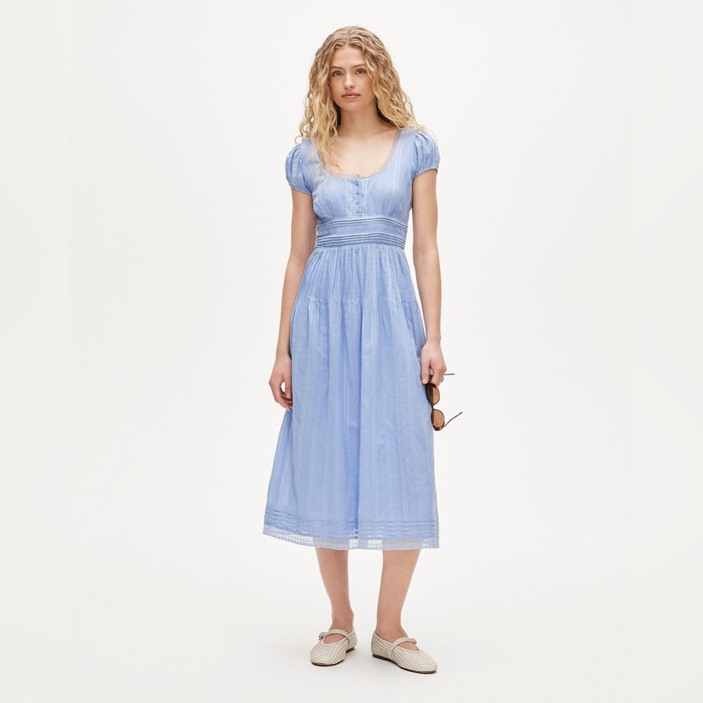 NWT J.Crew Lace-Trim Pintuck Midi Dress in Cotton Dobby